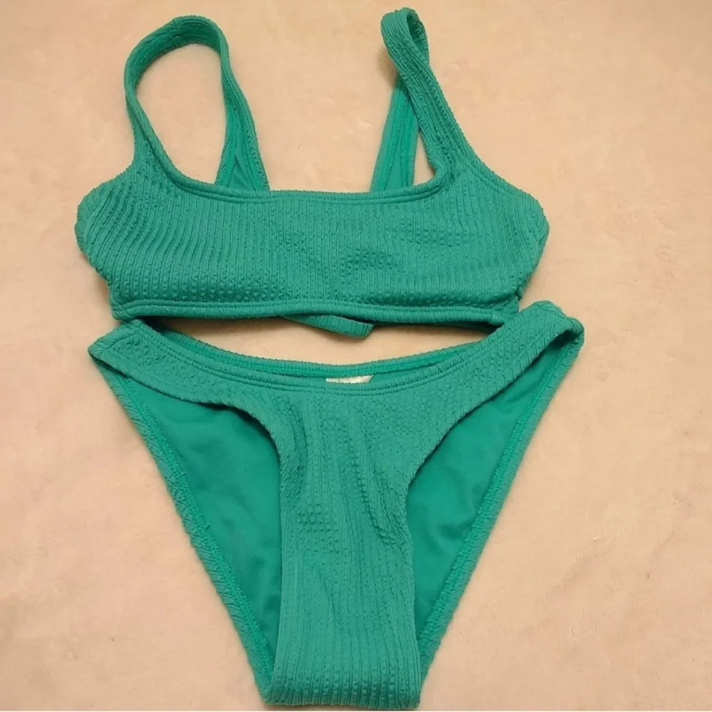 Xhilaration Mossy Green Ribbed Bikini Set